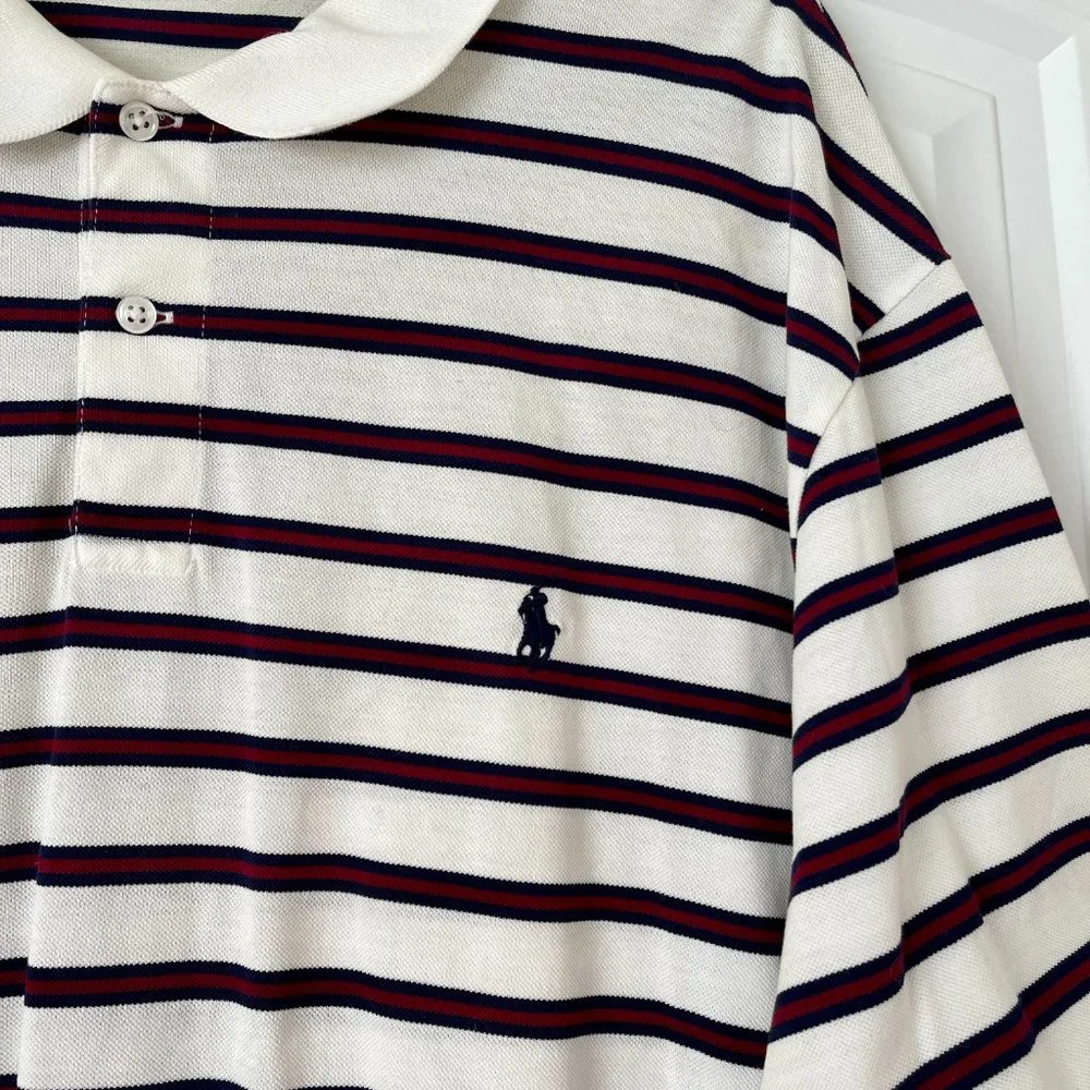 NWOT VTG Polo Ralph Lauren Pima Cotton Striped Polo Shirt White Blue Red 2XL